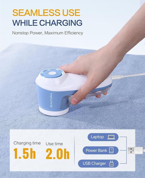 Beautural Fabric Shaver - Rechargeable Lint Remover with 6-Leaf Blades for Clothes & Furniture