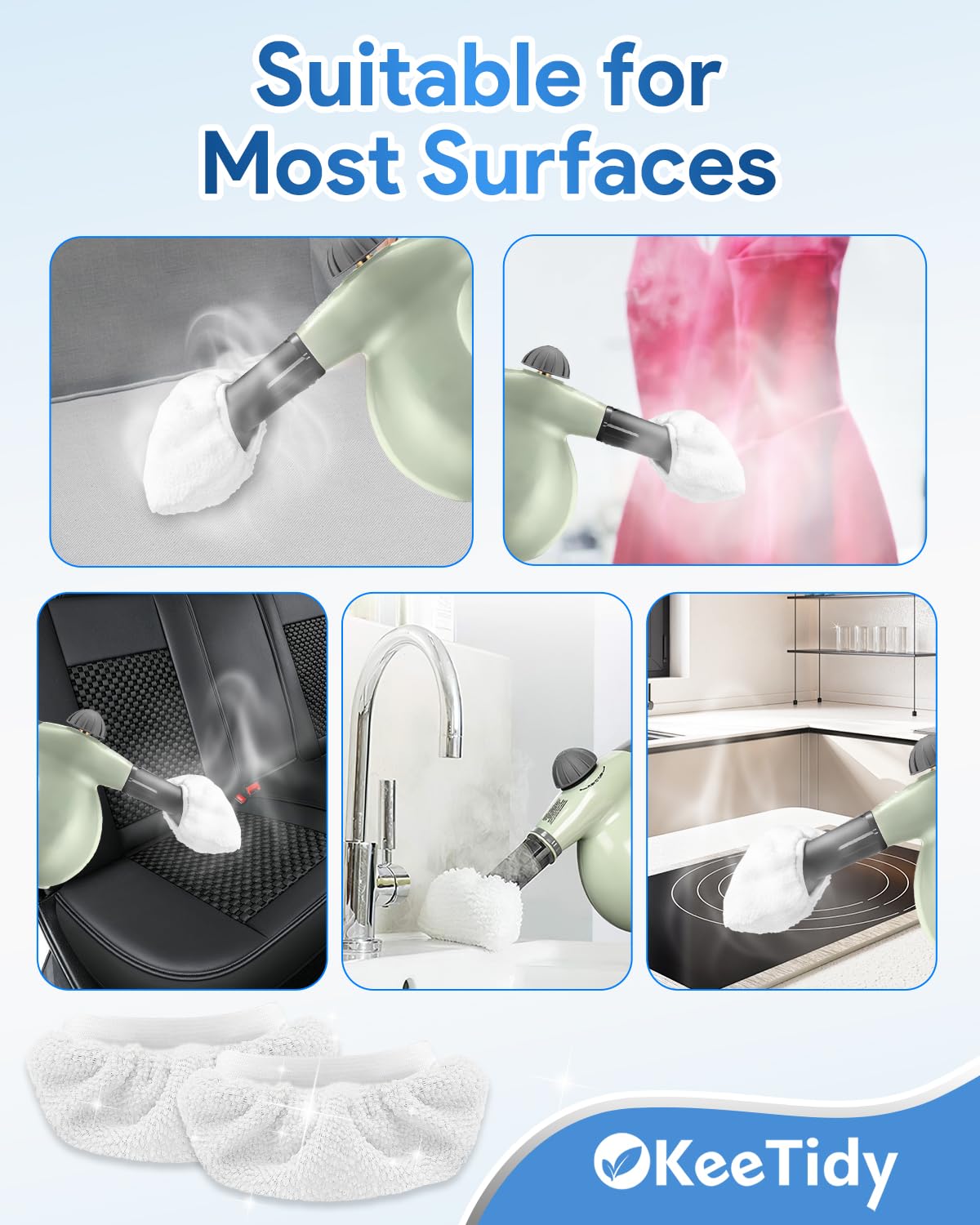 KeeTidy 15 Pack Handheld Steam Cleaner Pads Steamer Attachments Steam Mop Accessories Cloth Compatible with Bissell Steam Shot Universal Reusable Washable Steam Pad Clothes Fit for Wagner Spraytech