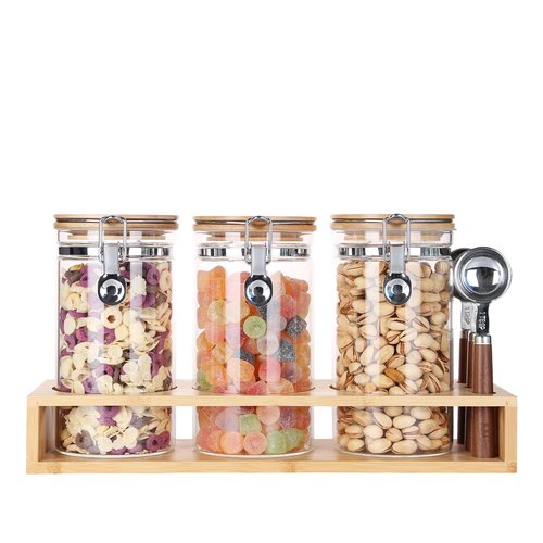KKC HOME ACCENTS Airtight Glass Coffee Bean Storage Jars with Scoops for Coffee Bar,Sealed Glass Canisters with Hinghed Lids for Ground Coffee,Loose Leaf Tea, Matcha,Sugar,40 Fluid-oz
