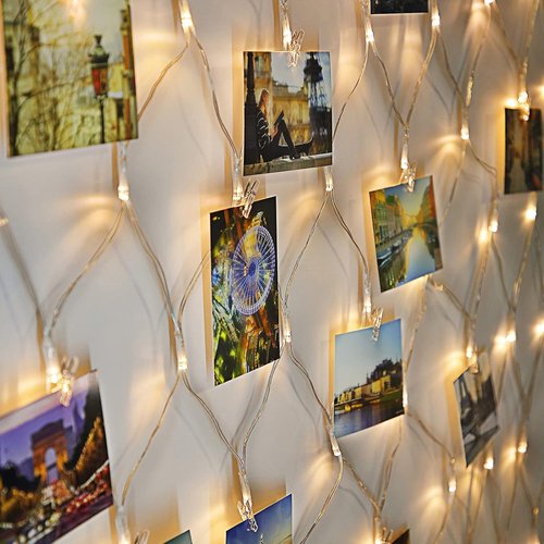 Hiboom Christmas Fairy Lights - LED Photo Clips String Lights | 8 Modes, Battery Operated, Warm White (3.3 x 3.3 ft)