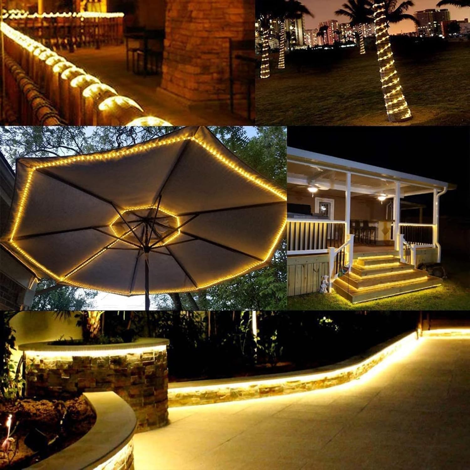 Skiennix 150ft LED Rope Lights - Waterproof, Connectable & Flexible Tube Lighting | 8 Modes, Warm White