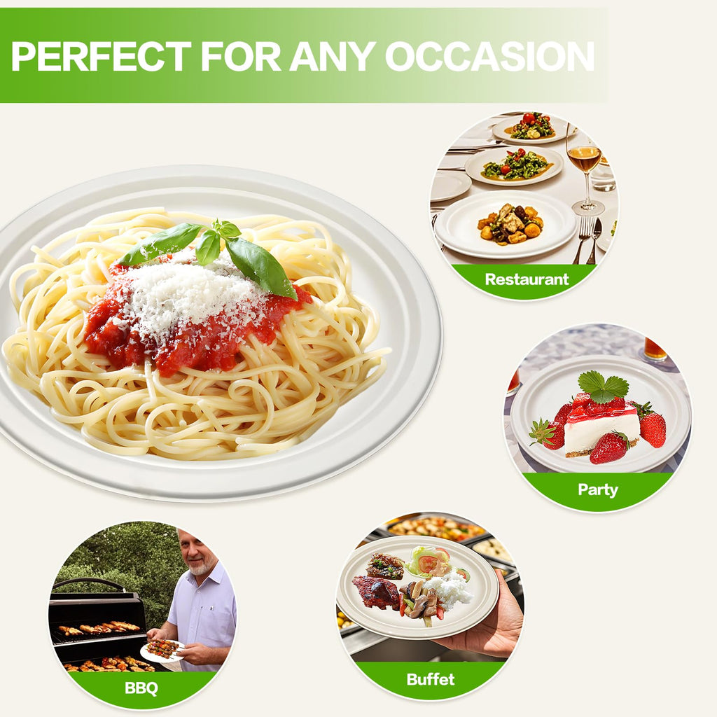 Nexboraque 100 Pack Compostable Oval Paper Plates, 12.5 Inch Disposable Heavy Duty Bagasse Platters White Dinner Plates for Restaurant, Parties, Home, BBQ, Picnic, Christmas