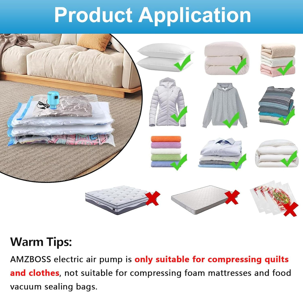 Skiennix Electric Vacuum Pump - Portable Storage Bag Sealer for Clothing & Bedding - Blue (No Bags)
