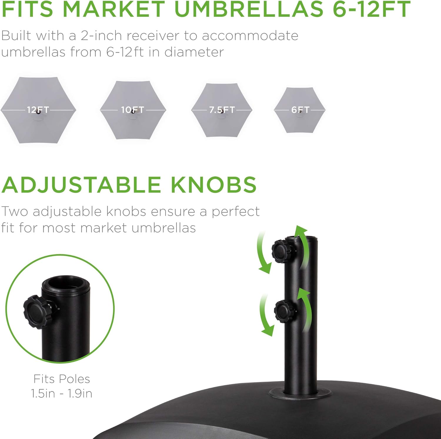 Best Choice Products Fillable Mobile Umbrella Base - Heavy Duty 123lb Capacity, Wind-Resistant Design, Black