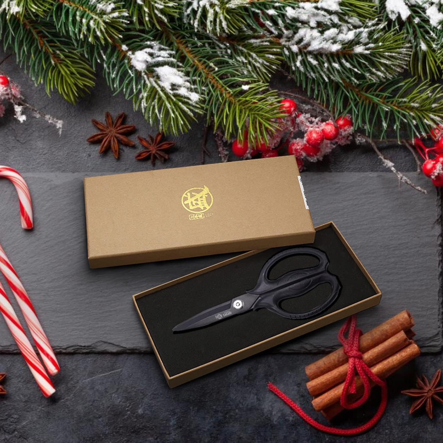 MITSUMOTO SAKARI Kitchen Scissors - Heavy Duty Black Titanium Plated, Multipurpose Herb & Cooking Tool