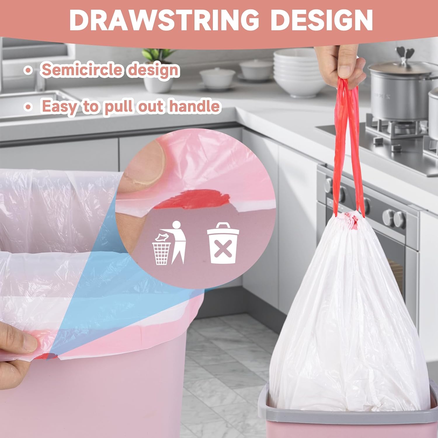 Magesh 6 Gallon Trash Bags - Unscented Drawstring Kitchen Garbage Bags | 125 Count, Strong & Thick