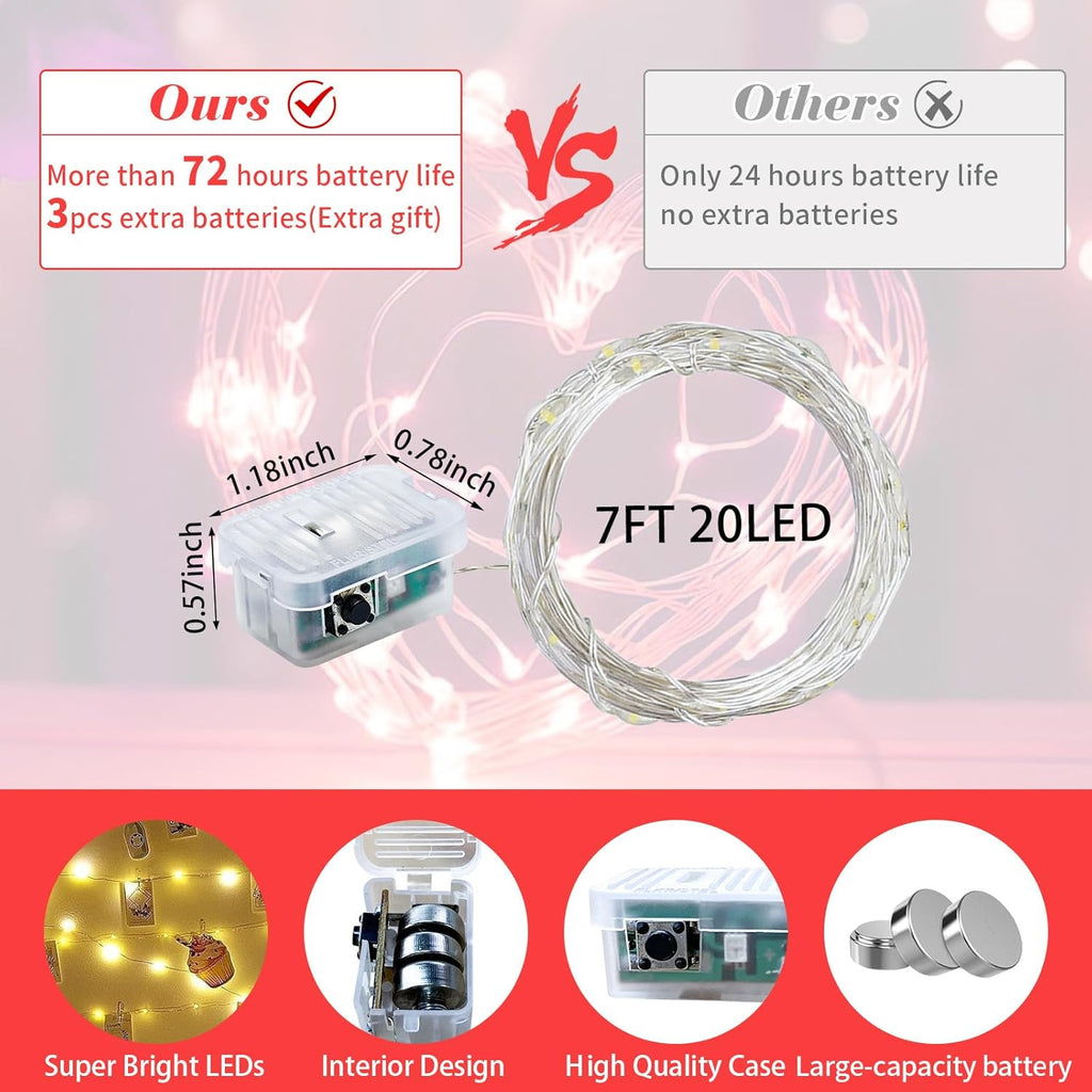 Skiennix 20 LED Red Fairy Lights - 7Ft Twinkle String Lights | Battery Operated & Waterproof for Parties, Holidays, Decor