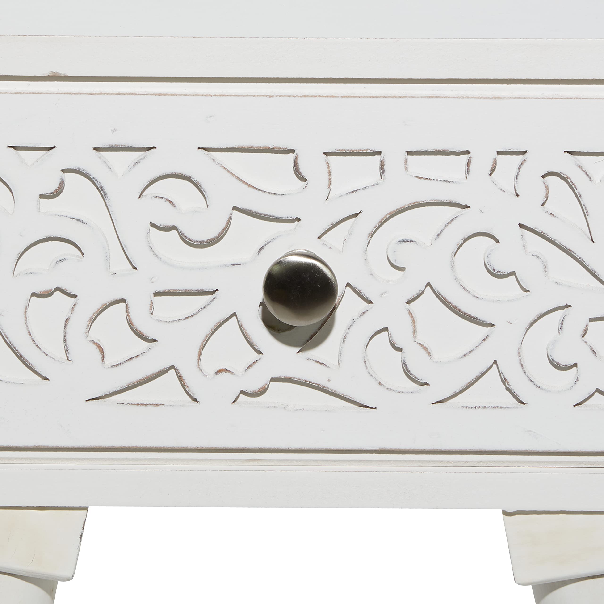 Deco 79 Mango Wood Scroll Side End Accent Table Intricately Carved Single Drawer End Table, Side Table 16" x 13" x 24", White