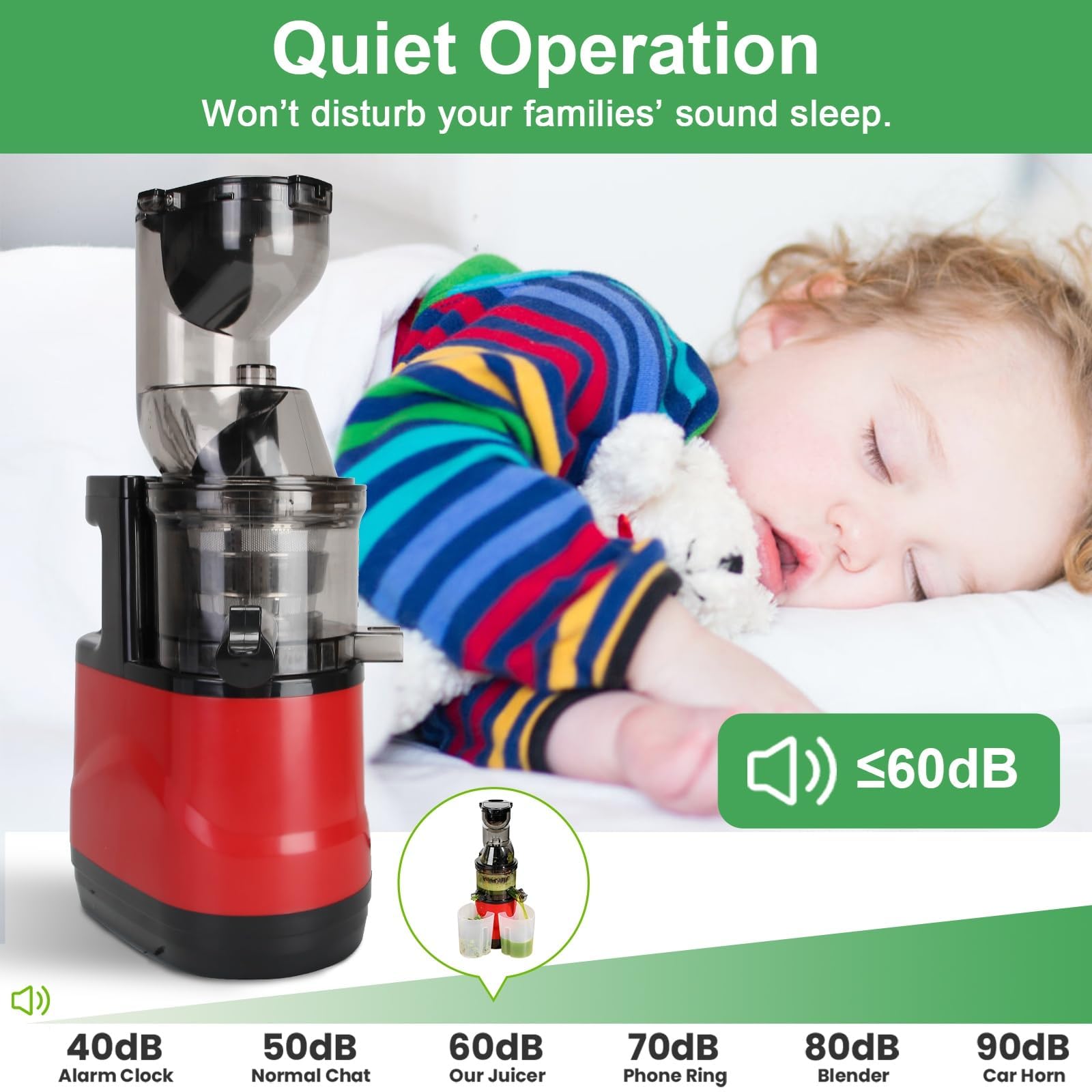 TeqHome Cold Press Juicer,300W Electric Masticating Juicer Machines with 3" Large Feed Chute for Whole Fruits and Vegetables,Upgraded High Juice Yield Juice Extractor Machine with 2 Cups,Easy to Clean