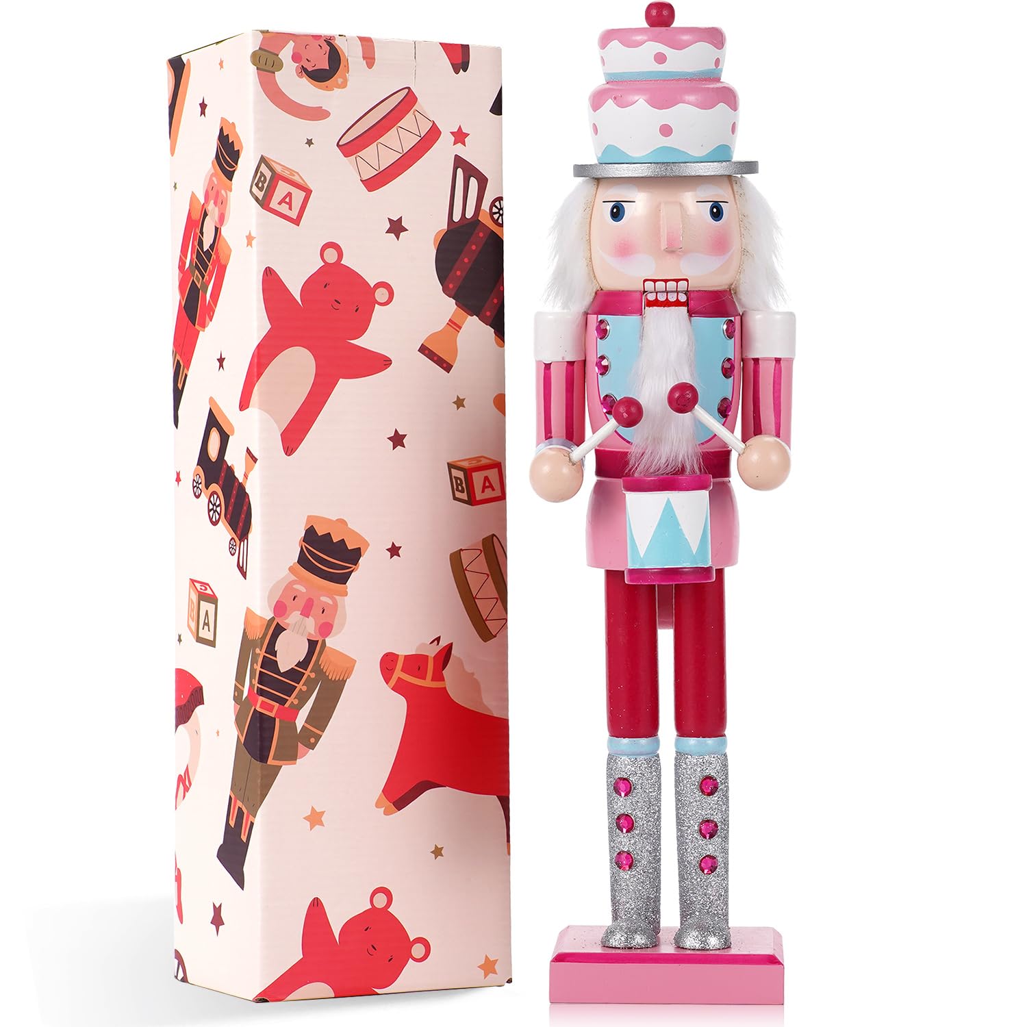 Christmas Decorations Nutcracker Ornaments,15 inch Traditional Wooden Nutcracker Figures Soldier,Festive Christmas Nutcracker Gift
