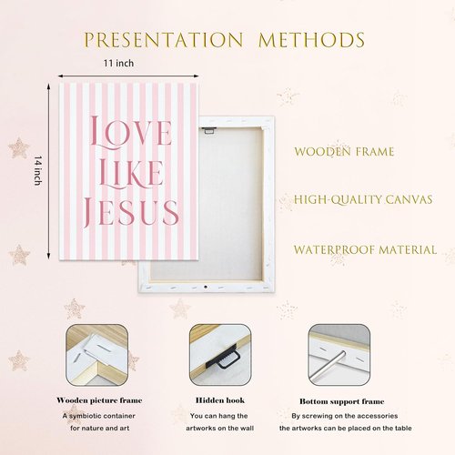LARTSFRO Coquette Pink Bow Canvas Wall Art - Inspirational Bible Verses | 11x14 Inch Set of 4 for Teen Girls