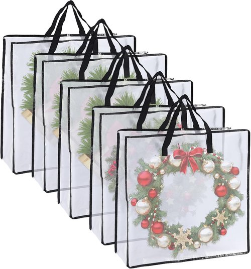 Clear Plastic Wreath Storage Bag by [Brand Name] - 26” Holiday Wreath Container with Sturdy Handles | 5 Pack