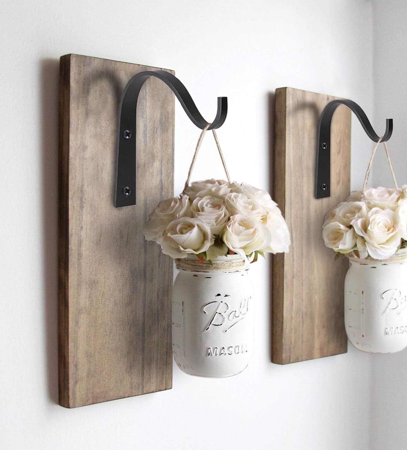 Mkono Iron Wall Hooks - 4 Pack Metal Brackets for Hanging Plants, Lanterns & Decor | 6 Inch Rustic Design