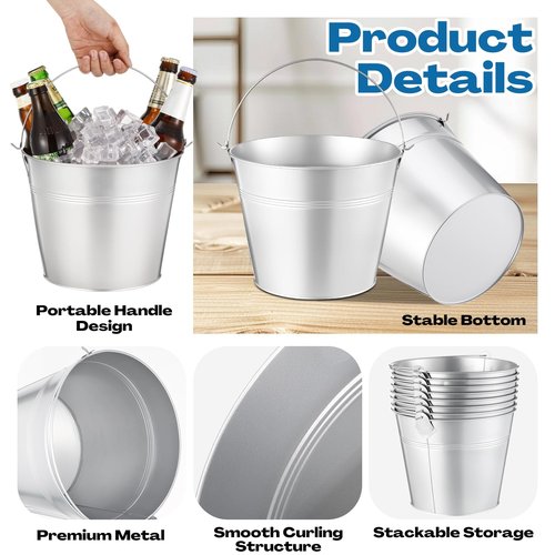 Didaey 24 Pcs Metal Beer Bucket Bulk Ice Bucket Ice Pails with Handle Champagne Soda Party Beverage Chiller for Summer Picnic Pool Wedding Party Supplies Wine Champagne Bar (9.1 x 7.1 x 6.7",Silver)