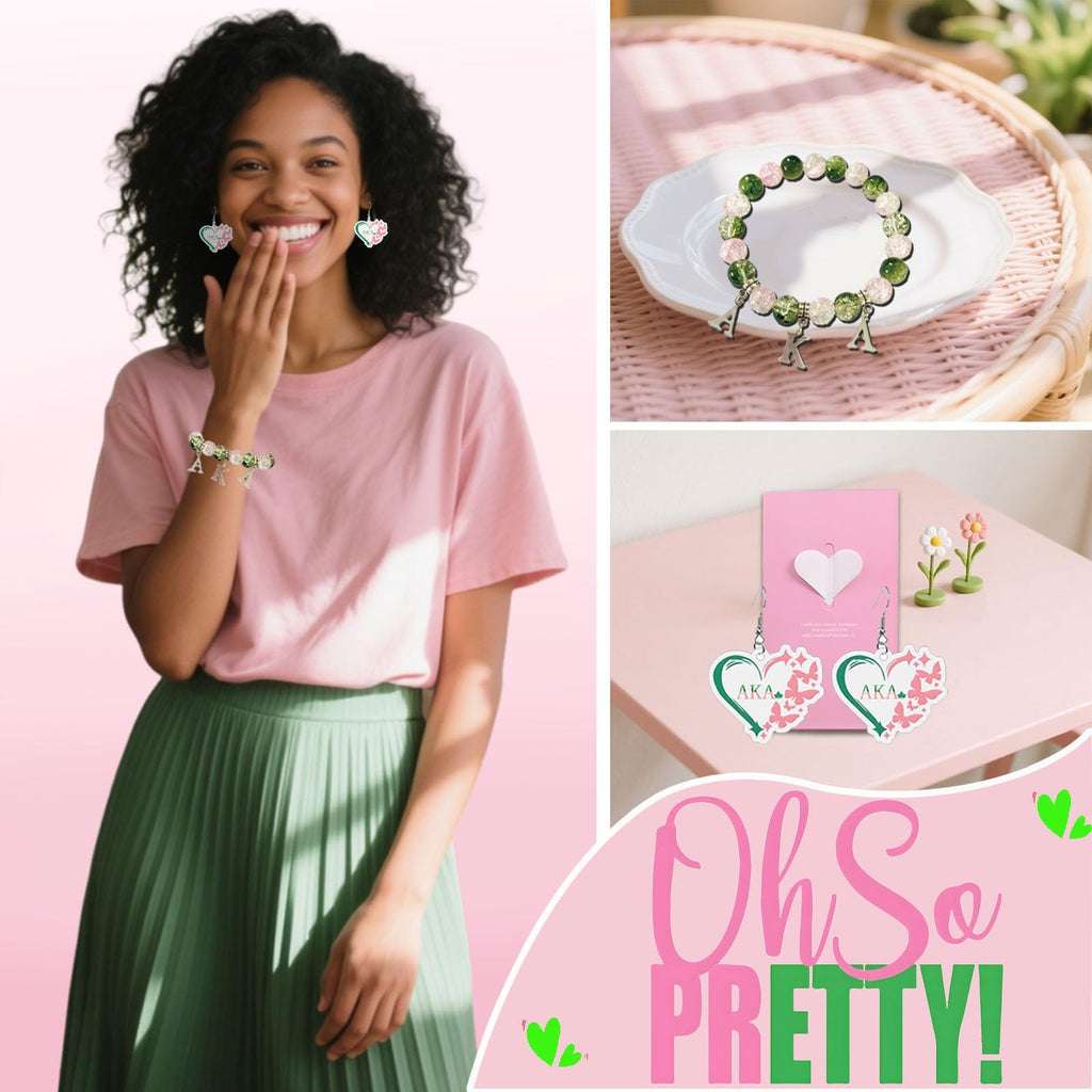 Farmansion AKA Gifts for Women, 7pcs Gift Set for AKA Lovers, Pink and Green Throw Blanket, Sisterhood Present with Novelty Socks,Make Up Bag,Bracelets,Earrings,Stickers