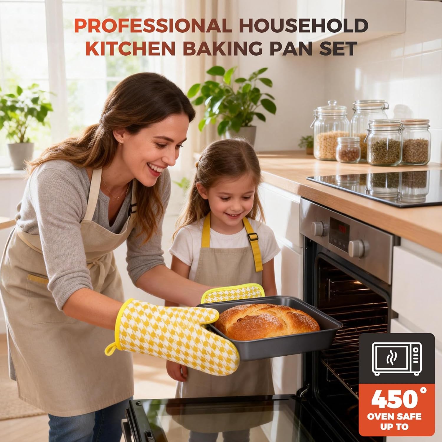 Skiennix 3-Piece Baking Pan Set - Nonstick, Stackable & Non-Toxic Oven Bakeware | Includes Cookie Sheet, Muffin Pan & Loaf Pan