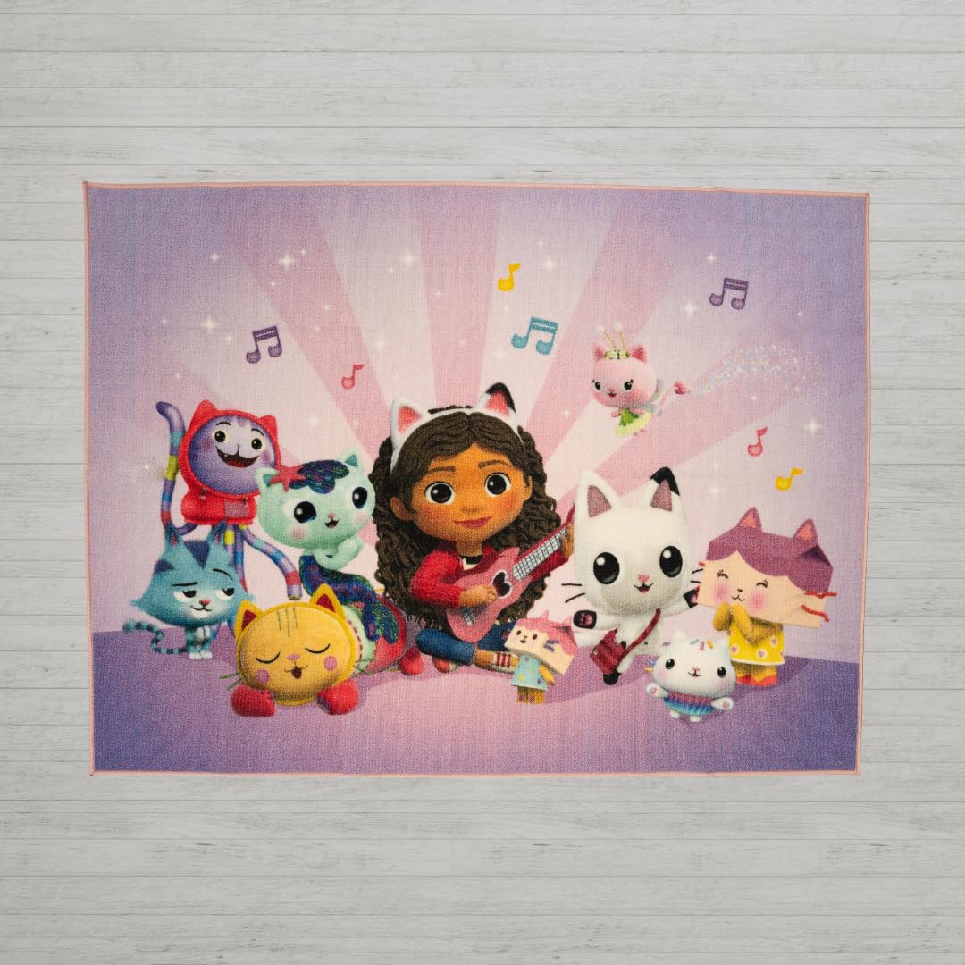 DreamWorks Gabby's Dollhouse Kids Room Non Slip Area Rug, 69 in x 52 in, (Official Licensed Product) By Franco