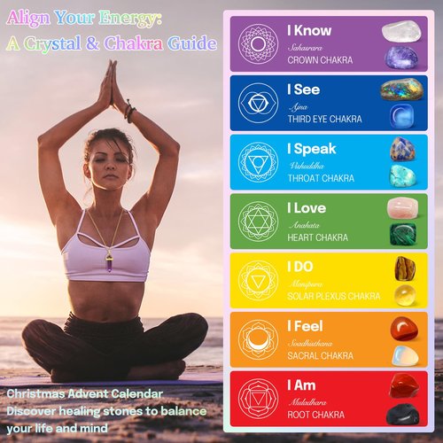 Crystal Advent Calendar 2025 for Women, 24 Days Christmas Countdown Calendar with Healing Crystals, Gemstones, Chakra Stones, Mineral Rocks, Advent calendar for Teen Girls, Adult Women, Spiritual Christmas Gifts for Her, Meditation, Yoga, Witchy-32pcs