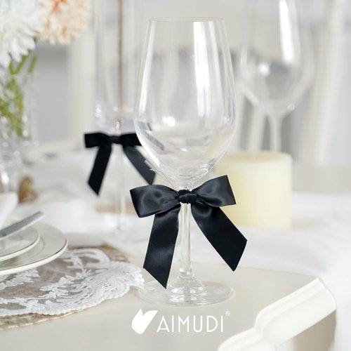 AIMUDI Black Satin Bows - 3.5" Premade Twist Tie Bows for Gift Wrapping & Party Decor | 50 Pack