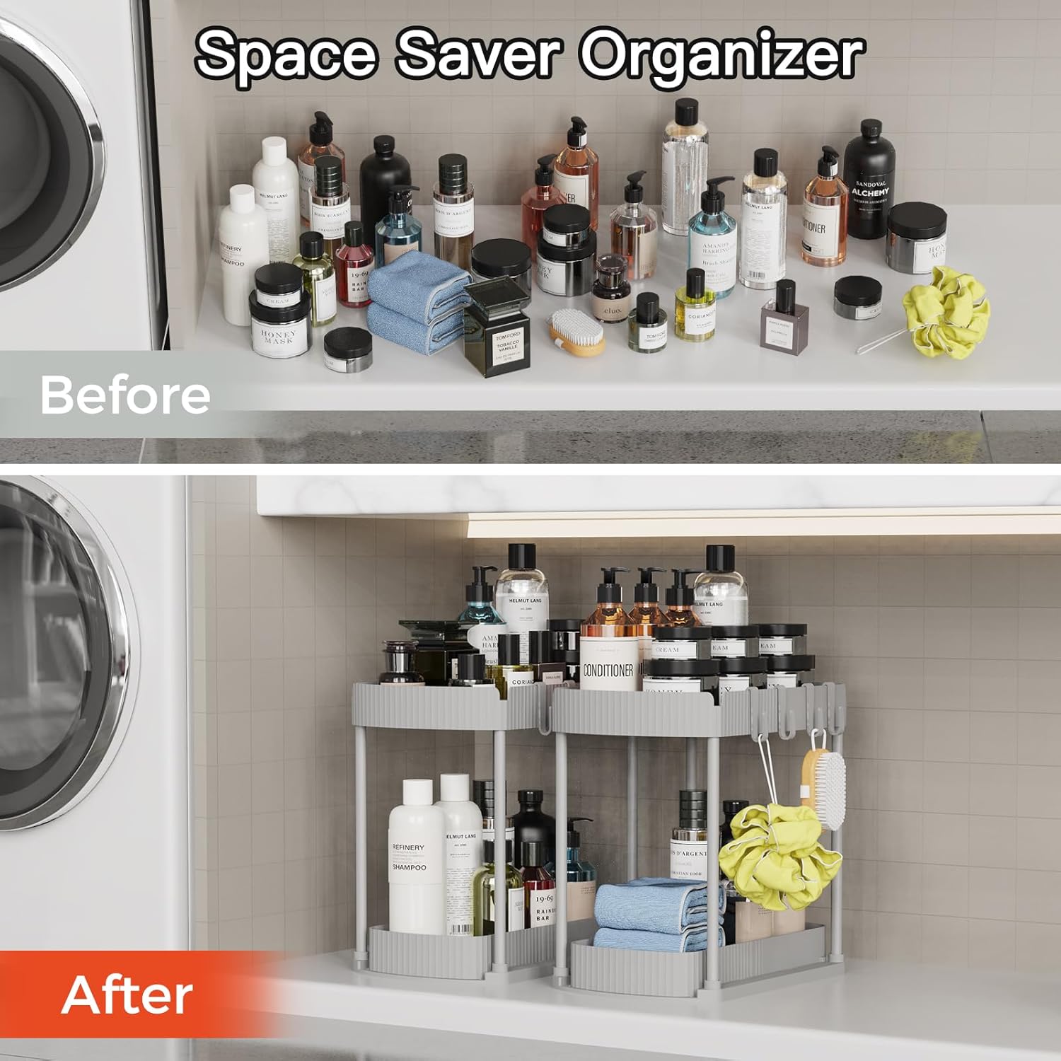 Ukeetap Multi-Purpose Pull-Out Storage Organizers - Under Sink & Cabinet Solutions | 12.8 Inch, Grey
