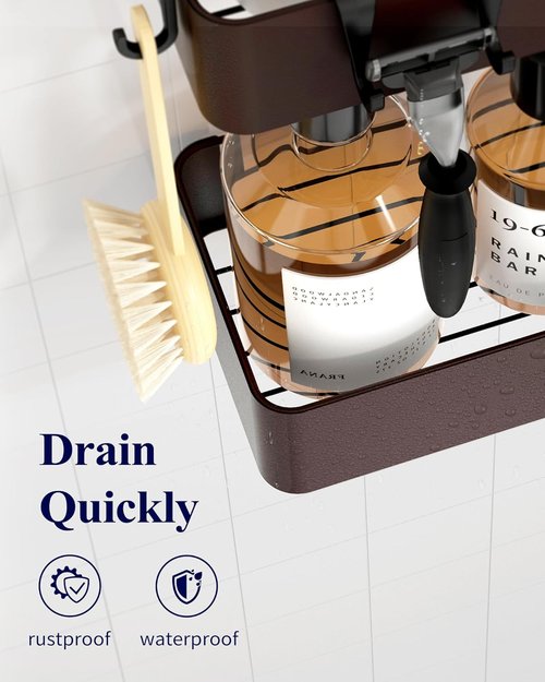 Kitsure Shower Caddy | 2-Pack Adhesive Organizer with Rustproof Metal Shelves - Large Brown Storage