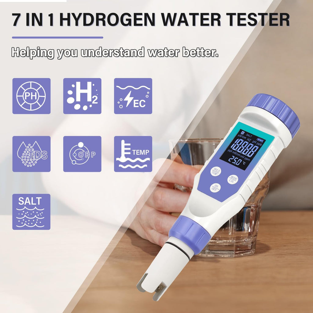 YewhickPool Salt Tester & Chlorine Meter, Pool pH Tester, 7 in 1 FAC Digital Salinity Tester for Saltwater Aquarium Sodium Chloride Swimming Pools Hot Tubs Spas