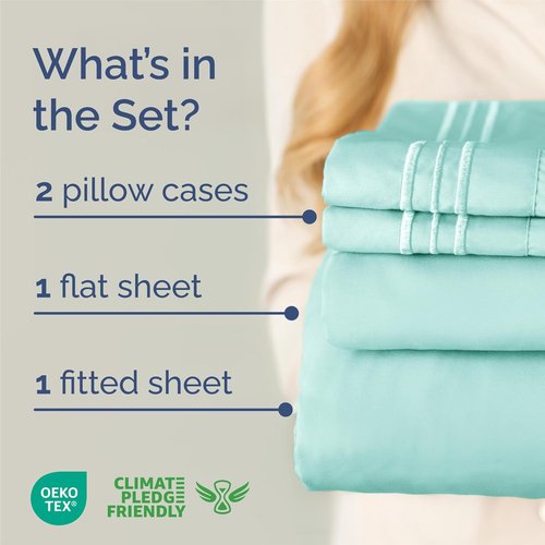 King Size 4 Piece Sheet Set - Ultra-Soft Cooling Bed Sheets for Luxurious Comfort - Deep Pockets, Wrinkle-Free - Oeko-Tex Certified - Spa Blue