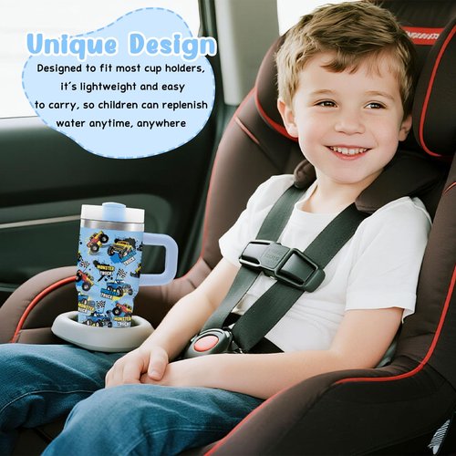 14 oz Monster Truck Tumbler with Handle and Straw for Kids, Insulated Stainless Steel Travel Mug for Boys, Double Wall Vacuum Reusable Cup, Birthday Gifts for Boys