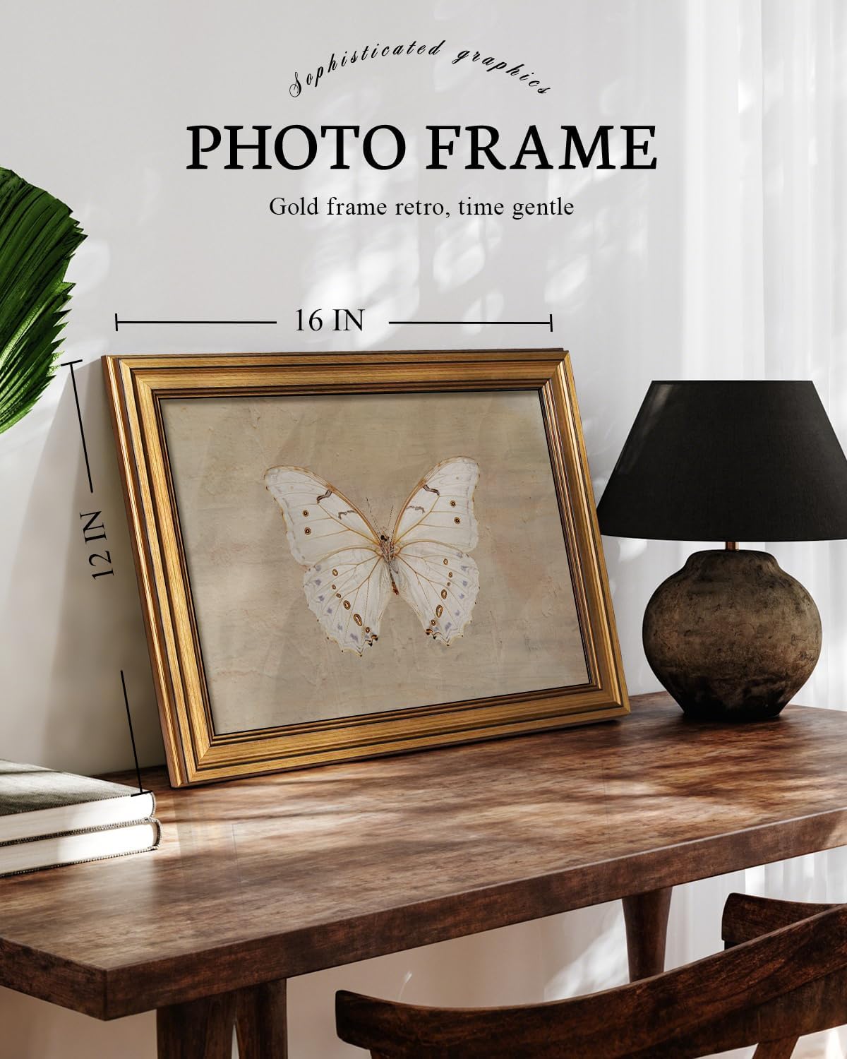 VIYYIEA Vintage Gold Framed Wall Art - Morpho Polyphemus Design | 16" x 12" for Living Room Decor
