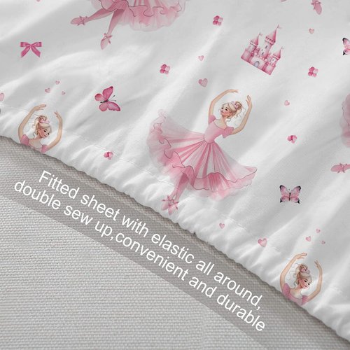NiuOne Kids Queen Sheets 4Pcs Princess Sheets Cute Queen Sheet for Girls Ballet Dancer Bedding Pink Girls Decoration Bedroom Bedding
