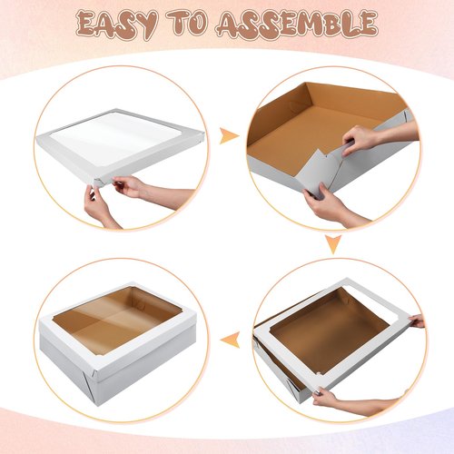 Funnymoom 10 Pcs Full Sheet Cake Box with Window Large Bakery Boxes Corrugated Rectangle Cake Packaging Boxes for Donuts Cookie Cupcake Baking Pastry Decor Supplies(19.5 x 26.5 x 5 Inches)