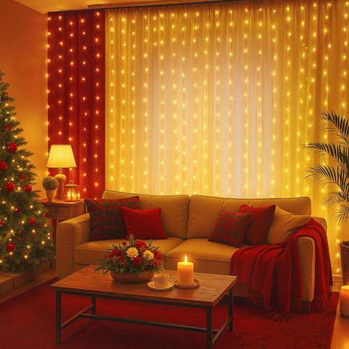 DomeStar 300 LED Curtain Lights - 9.8 x 9.8 FT Fairy Lights with 8 Modes Remote | Warm White Ambient Decor