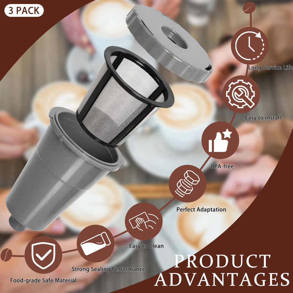 Reusable Coffee Filter Compatible with Keurigg My K Cup B30 B40 B50 B60 B70 K10 MINI Plus K15 K40/45 K55 K60/65 K70/75/79 Series 5048 Old Mode Grey by Podoy (3 Pack)