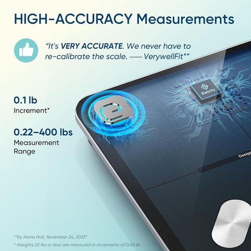 Etekcity Smart Scale - Accurate Bluetooth Body Weight Scale with BMI, Body Fat & Muscle Mass | Tempered Glass Design