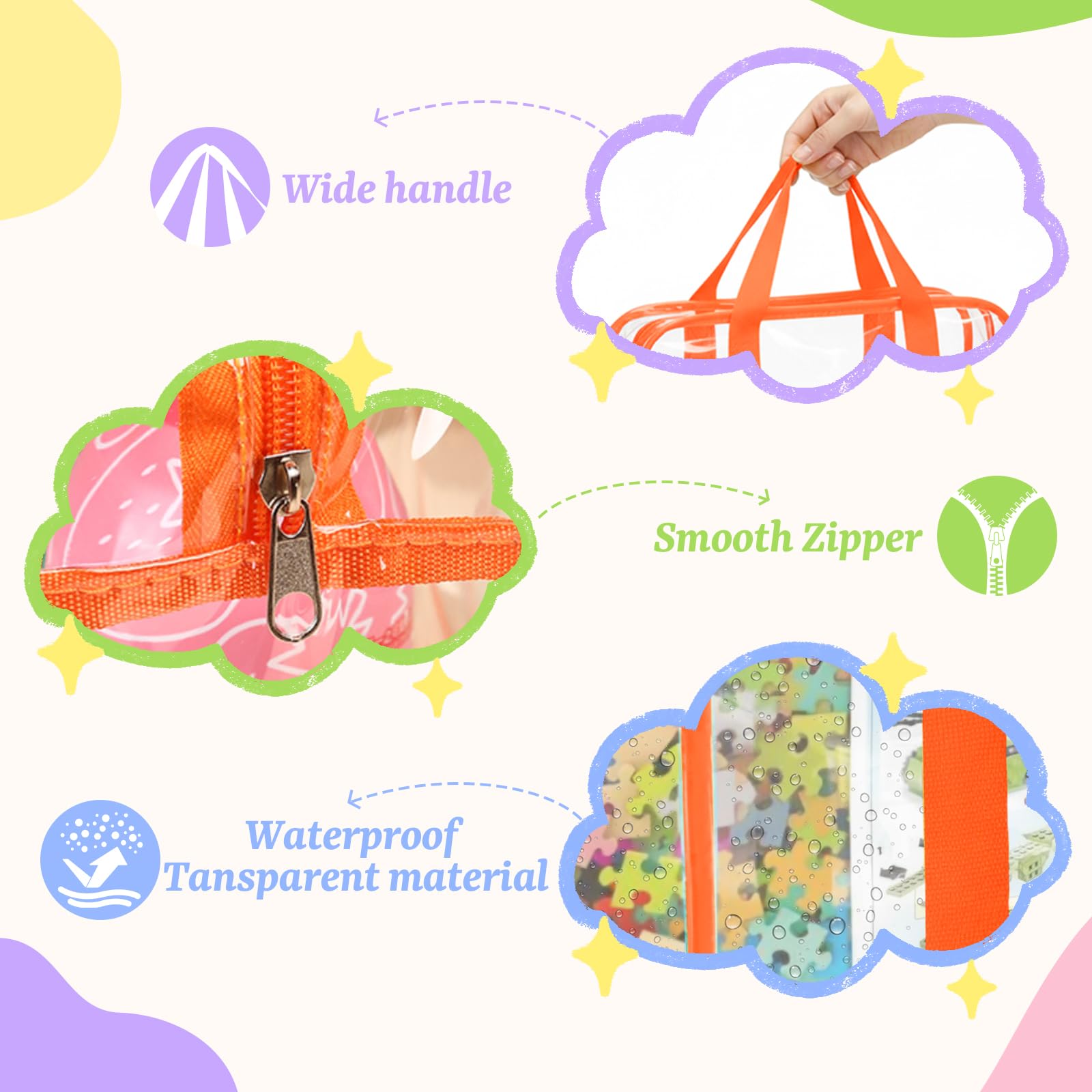 6PCS Large Toy Storage Bags, Reusable Transparent PVC Toy Boxes, High-Capacity Toy Organizer Suitable for Multiple Occasions (Colorful, Large)