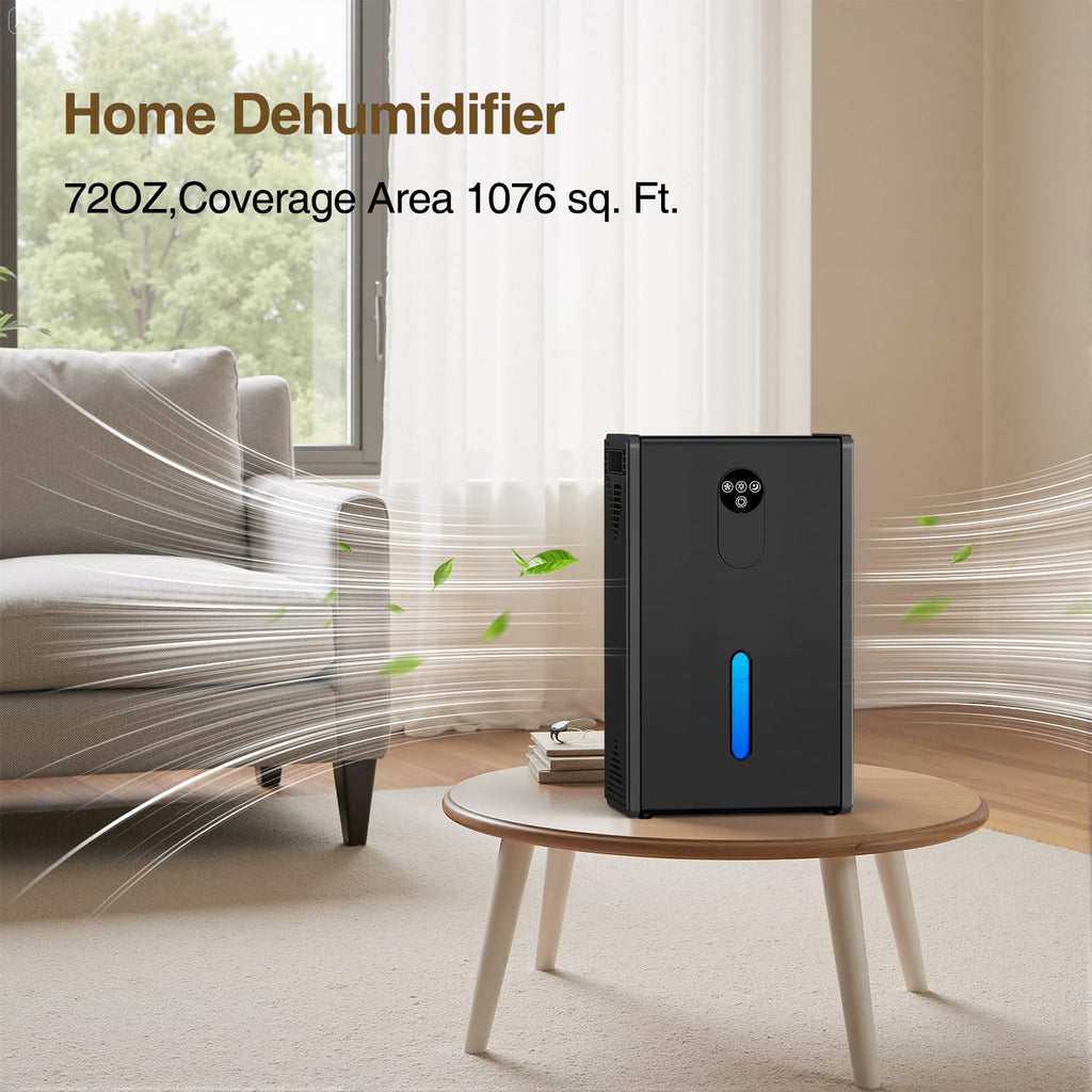 Dehumidifier, 72 OZ Water Tank Dehumidifiers for Home, 1076 sq. ft. Dehumidifier for Basement Bathroom Bedroom with Auto Shut Off, 7 Colors LED Light, Quiet Dehumidifiers with Sleep Mode