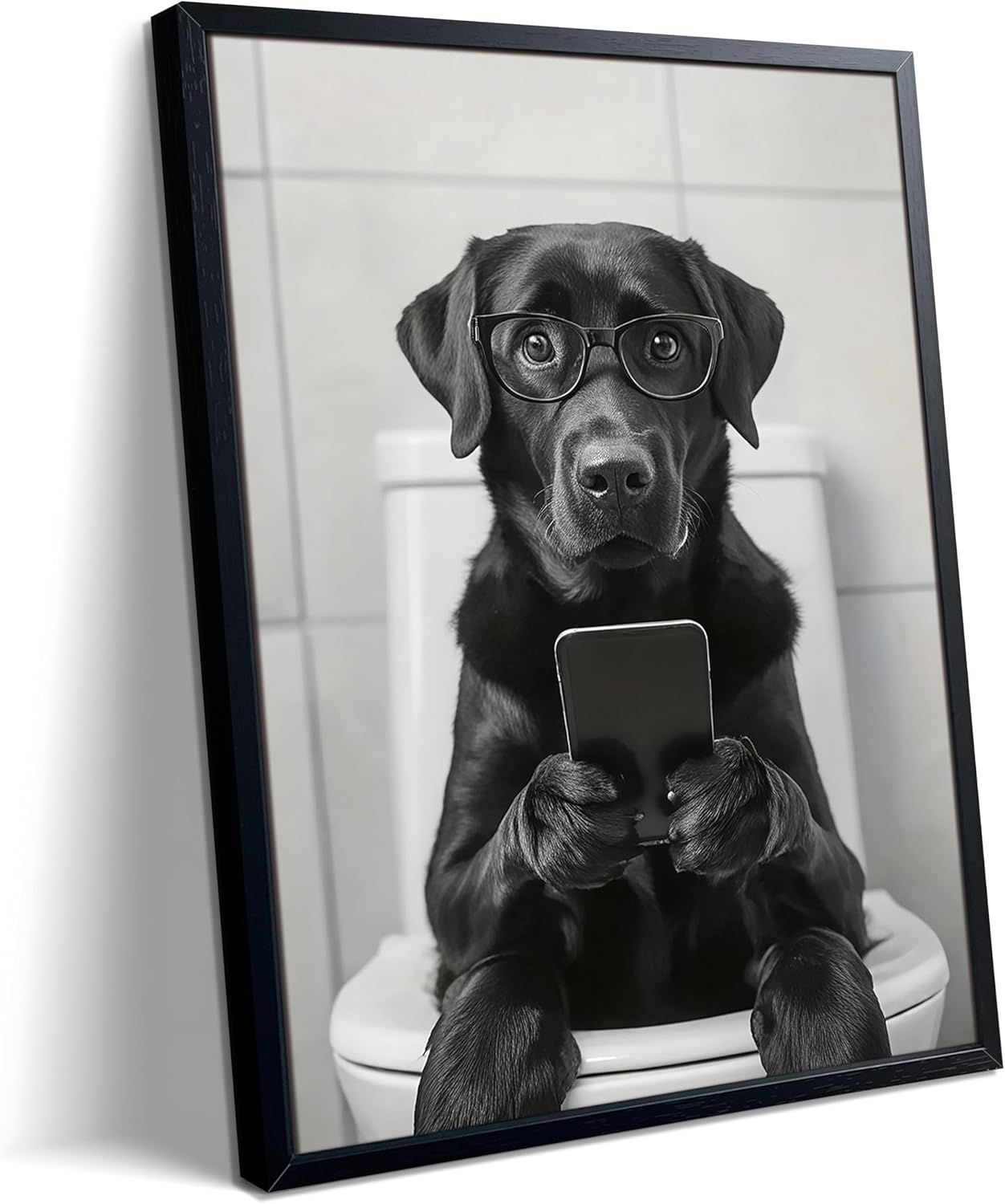 Regine Switzerland Funny Labrador Dog Canvas Print - Cute Bathroom Wall Art | 8x10 Inch Framed Decor