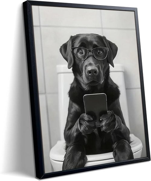 Funny Labrador Dog Canvas Print - Cute Bathroom Wall Art | Modern Farmhouse Decor 12x16 Inch