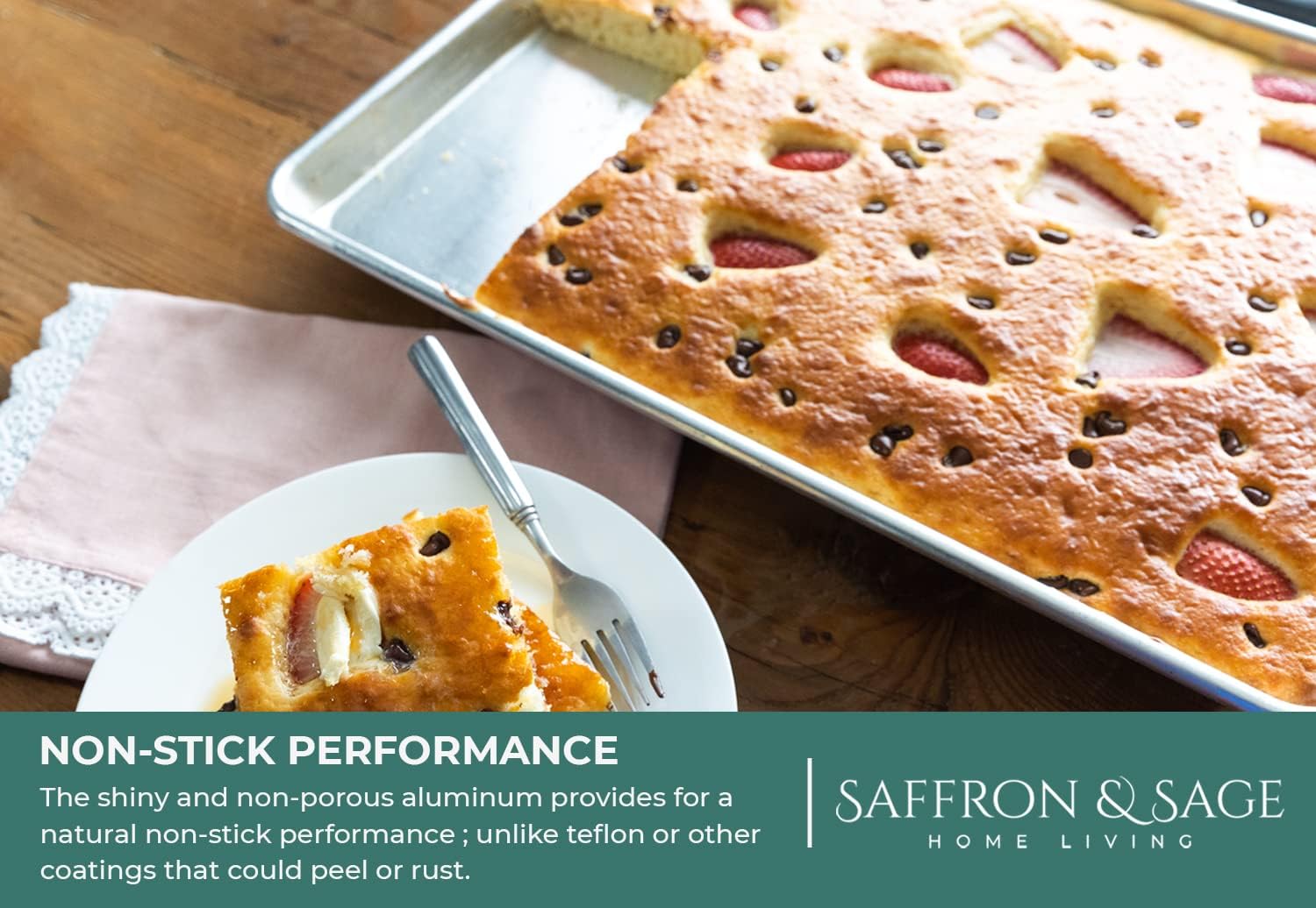 Saffron & Sage Home Living Cookie Sheet Pan Set - 2 Pack Heavy-Duty Aluminum Baking Sheets | 18x13, Rust & Warp Resistant
