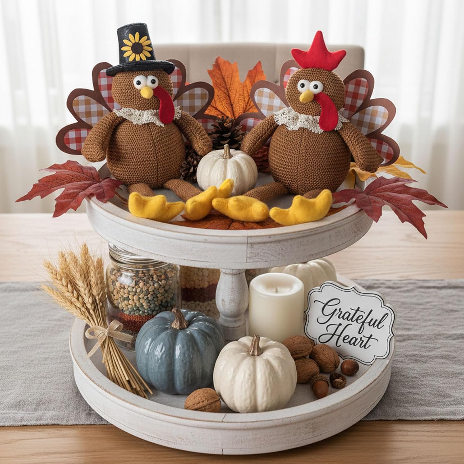 Regine Switzerland Thanksgiving Turkey Decorations - Set of 2 Plush Dolls for Fall Harvest Home Decor | Brown