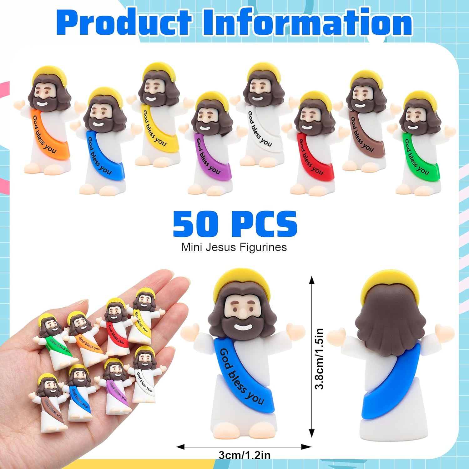 Yelakey Mini Jesus Figurines - 50pcs Classic Religious Decor for Baptism & Easter Celebrations