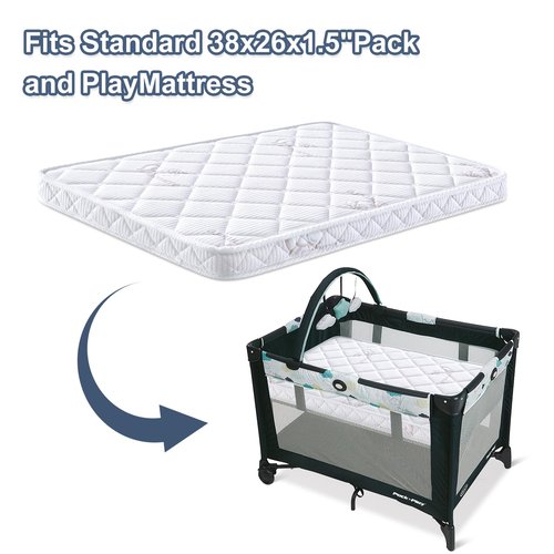 Pack and Play Mattress - 38" x 26"- Premium Knitted Fabric Safety Reinforced Play Yard Mattress - Fits for Graco & Baby Trend & Pamo Babe Playard, Firm Support and Comfort Foam，White