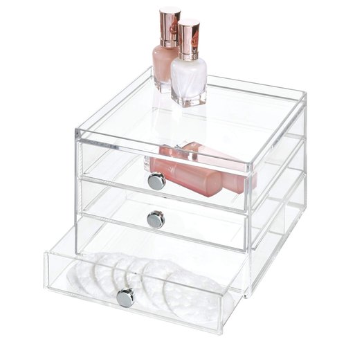 iDesign 3-Drawer Stackable Makeup Organizer - Small Clear Plastic Storage Drawers for Bathroom, Vanity, or Desk
