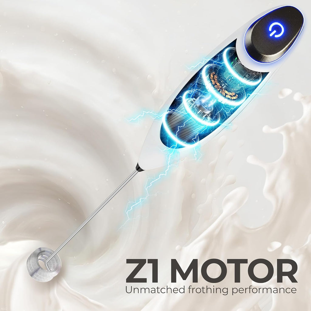 Zulay Kitchen Tornado Triple Whisk Milk Frother - Handheld Foam Maker for Coffee & Lattes | Includes 4 Duracell Batteries - White & Black
