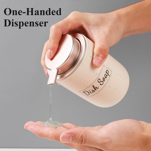 BosilunLife Apricot Soap Dispenser Set - 2 Pack 12oz Ceramic Dish Soap Dispenser with Rust Proof Pump for Kitchen, Hand Soap and Lotion Set Suitable for Farmhouse Bathroom Decor with Waterproof Labels