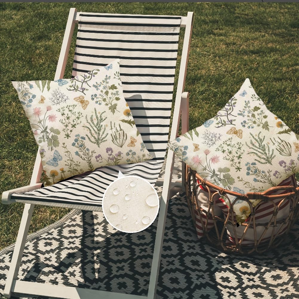 ARGOOFG Outdoor Spring Pillow Covers 18x18 Inch Set of 2,Waterproof Daisy Throw Seasonal Floral Outdoor Decorative Square Linen Farmhouse Decor Cushion Covers for Home Sofa Bed Couch Pillow Covers