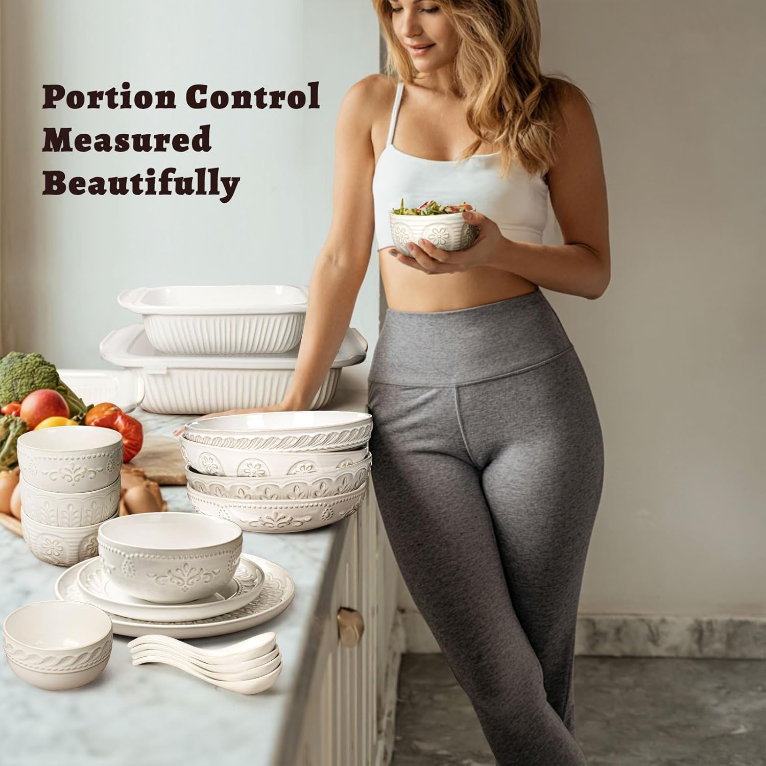 Artena Ceramic Dessert Bowls Set of 4 - 12 oz Embossed White Bowls for Ice Cream, Cereal & More | 4.5 Inch, Microwave & Dishwasher Safe