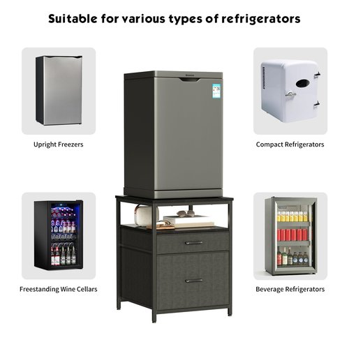 Herture Mini Fridge Stand with 3 Storage, Mini Fridge Cabinet, Beverage Fridge Table, Heavy Duty 21.3" L* 22.7" W Tabletop, for Dorm, Apartment,Office, Bedroom Black HB01BXB