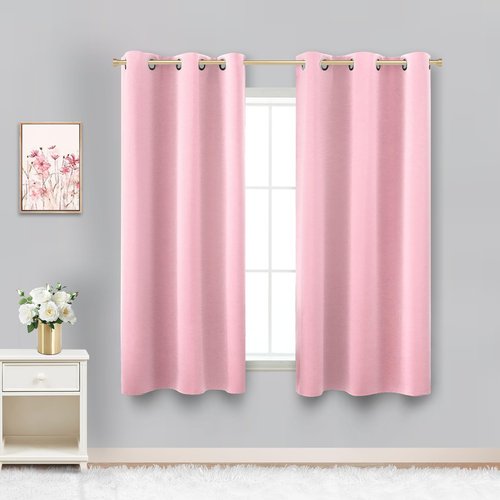 KOUFALL Pink Short Blackout Curtains for Girls Room Kids Bedroom Window, 45 Inch Length, Bubble Gum Pink Black Out Nursery Curtains Girl, Cute Privacy Bathroom Window Curtains