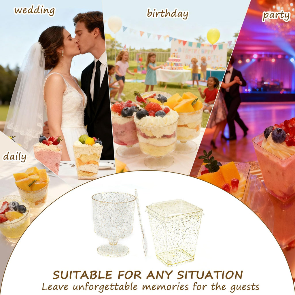 Vintrol 300 Pack Dessert Cups with Spoons and Lids 5 Oz Plastic Shooter Cups Round Clear Serving Goblet cup for Party, Disposable Yogurt Parfait Appetier Cup for Pudding, Fruit Ice and Ice Cream